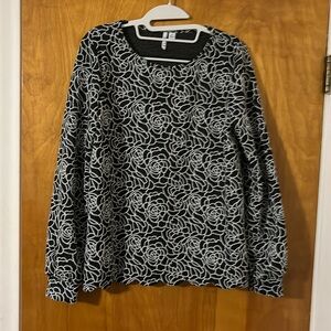 Women’s Elle brand long sleeve top, charcoal, and white.